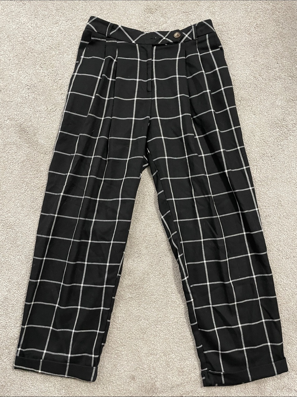 Topshop Black and White Windowpane Trousers